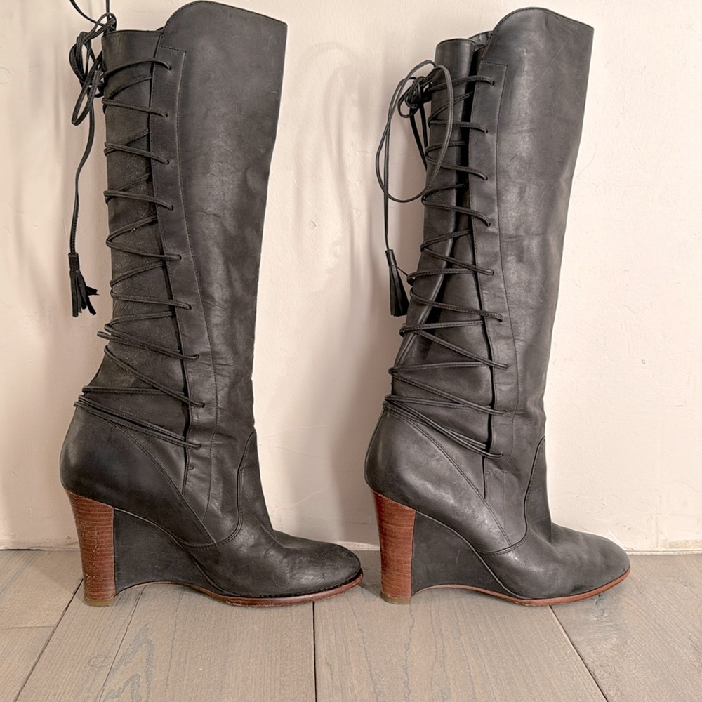 Modern Vintage Leather Corset Boots